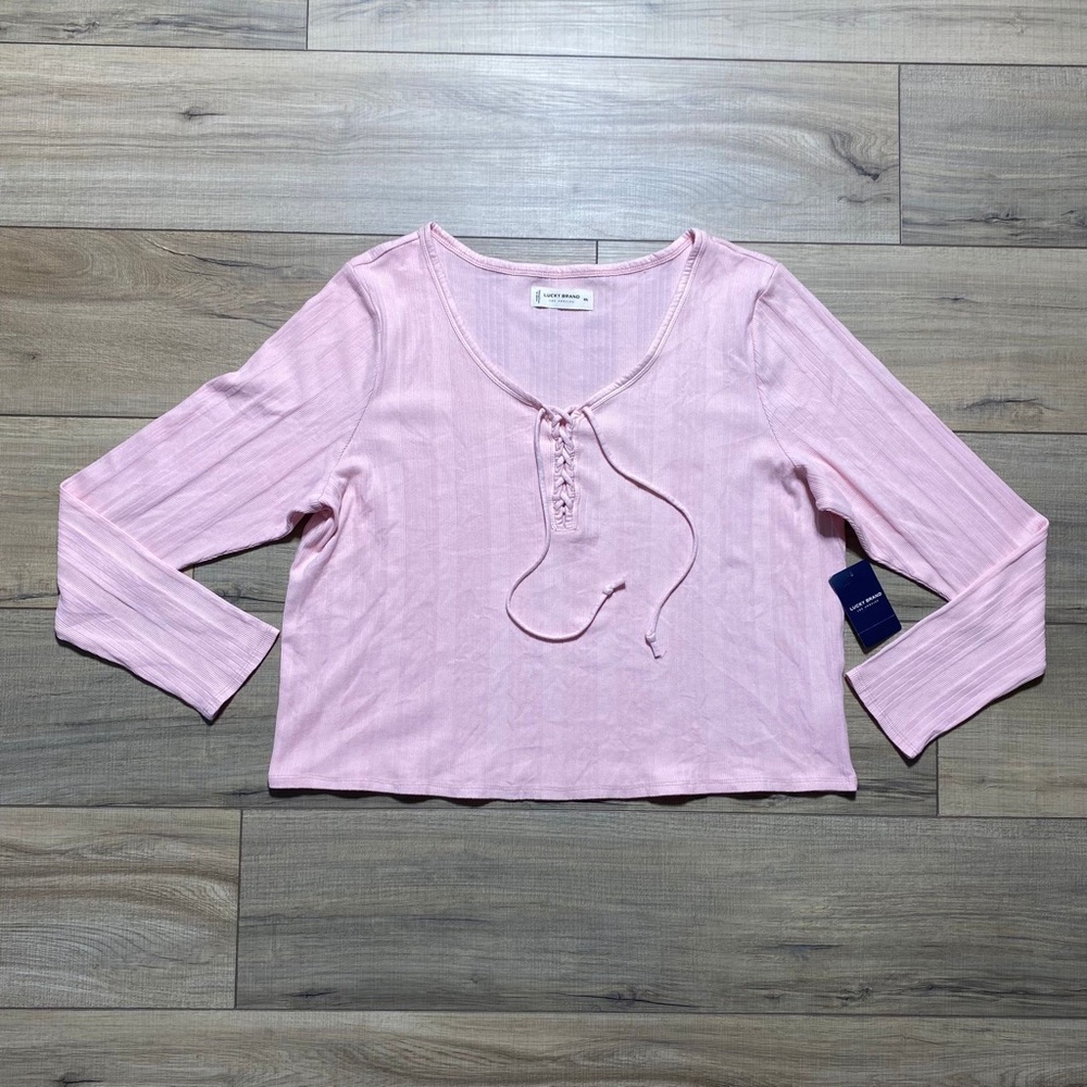 Lucky Brand Women's Long Sleeve Lace Up Top Size XXL‎ Pink